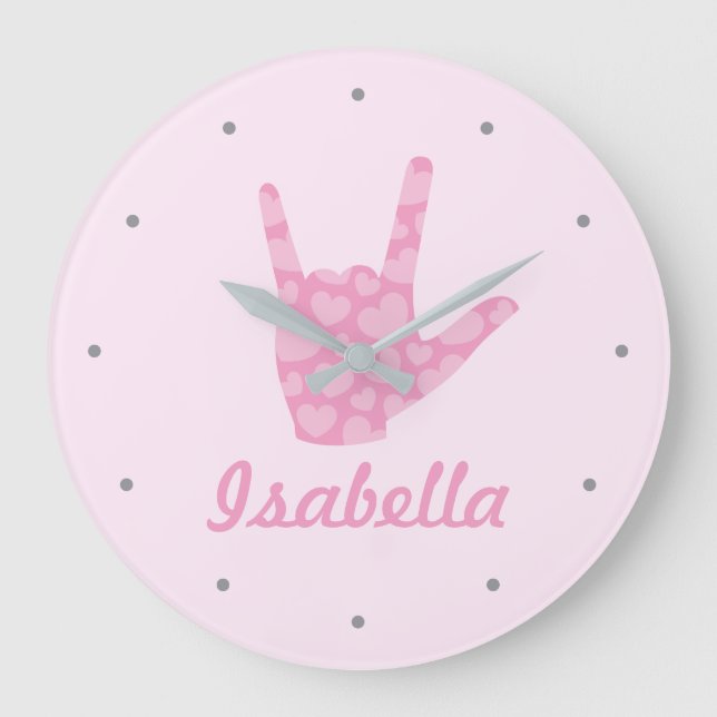 Sprache signieren I Liebe You Girls Name Clock Große Wanduhr (Vorderseite)