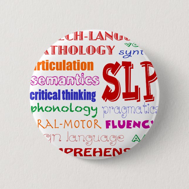 Sprache-Sprachpathologe-bunter Spaß-Schriftart Button (Vorderseite)