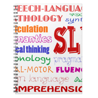 Sprache-Sprachpathologe-bunter Spaß-Schriftart Notizblock