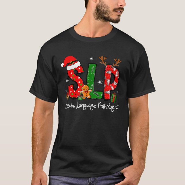 Sprachpathologe Reindeer Weihnachtsmannmütze SLP T-Shirt (Vorderseite)