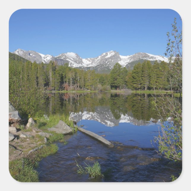 Sprague Lake II im Rocky Mountain National Park Quadratischer Aufkleber (Vorderseite)