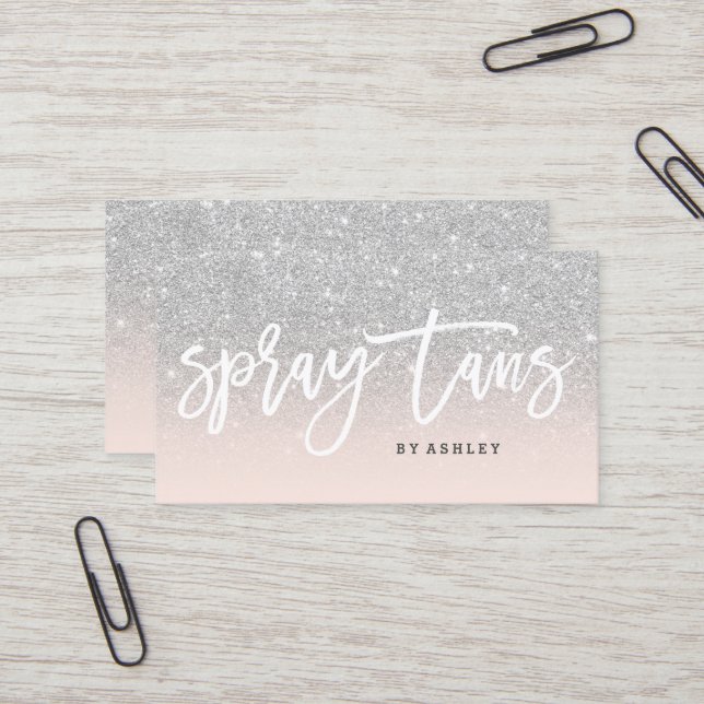 Spray bräunt Typografie, die silberner Glitter Visitenkarte (Vorderseite/Rückseite Beispiel)