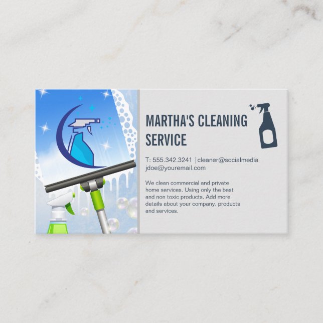 Spray Cleaning Logo | Window Squeegee Soap | Maid Visitenkarte (Vorderseite)