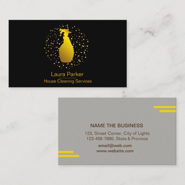 Spray-Flaschenreinigungs-Service-Zuhause-Gold Visitenkarte (Vorne/Hinten)