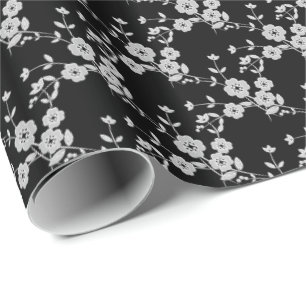 Spray Floral, PAPIER À CADEAU 1-NOIR-BLANC Style