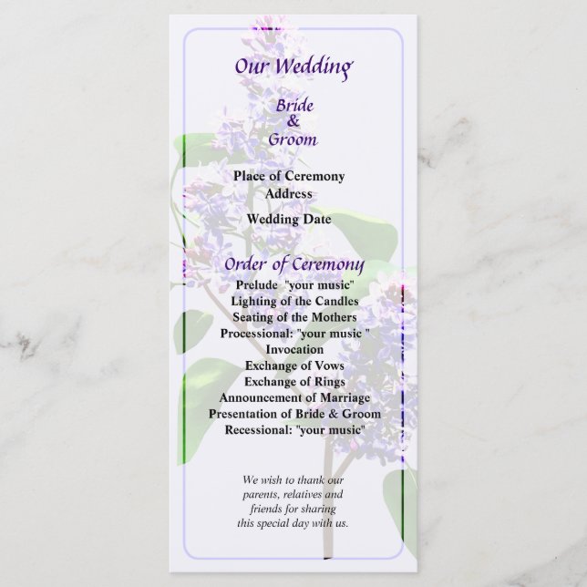 Spray of Lilacs Wedding Program Programm (Vorderseite)
