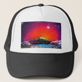 Spray Paint Art Mountain Pond Sunset Painting Truckerkappe