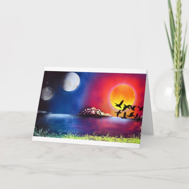 Spray Paint Art Night and Day Ocean Painting Karte (Vorderseite)