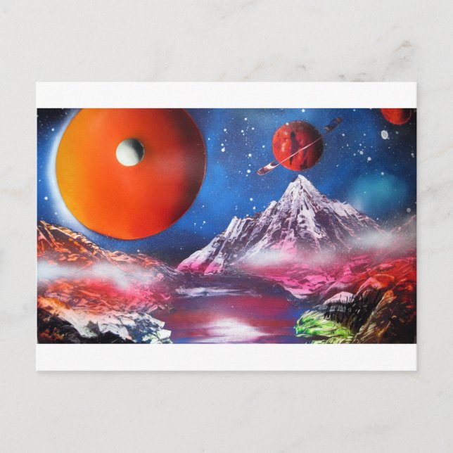Spray Paint Art Outer Space Planets Scene Postkarte (Vorderseite)