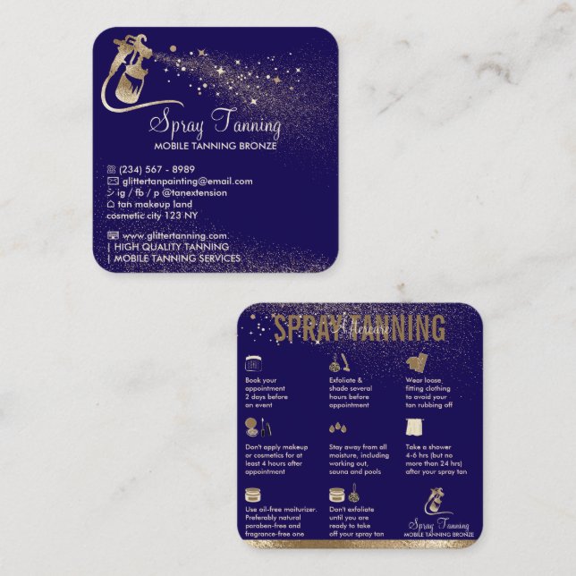 Spray Tan Aftercare Instructions Tips Marine Quadratische Visitenkarte (Vorne/Hinten)