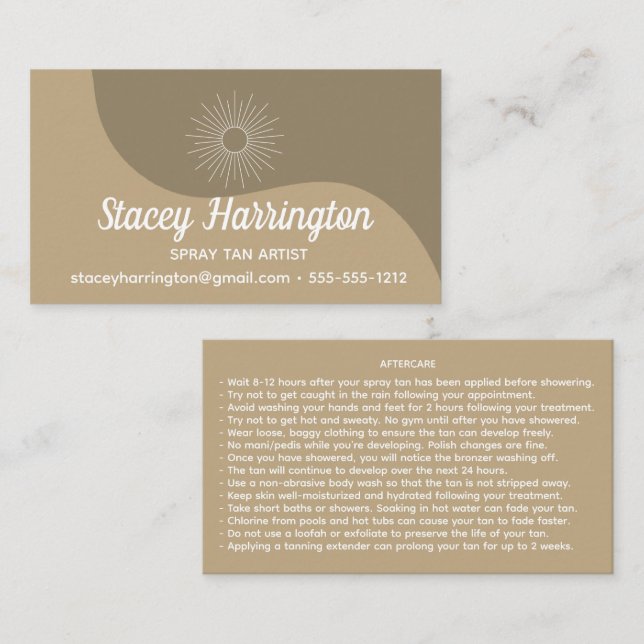 Spray Tan Artist Mobile Tanning Visitenkarte (Vorne/Hinten)