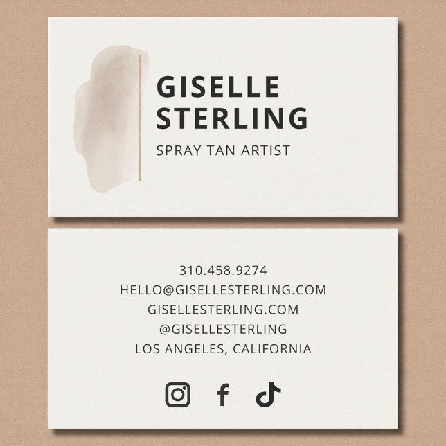 Spray Tan Artist Neutral Beige Watercolor Visitenkarte (Von Creator hochgeladen)