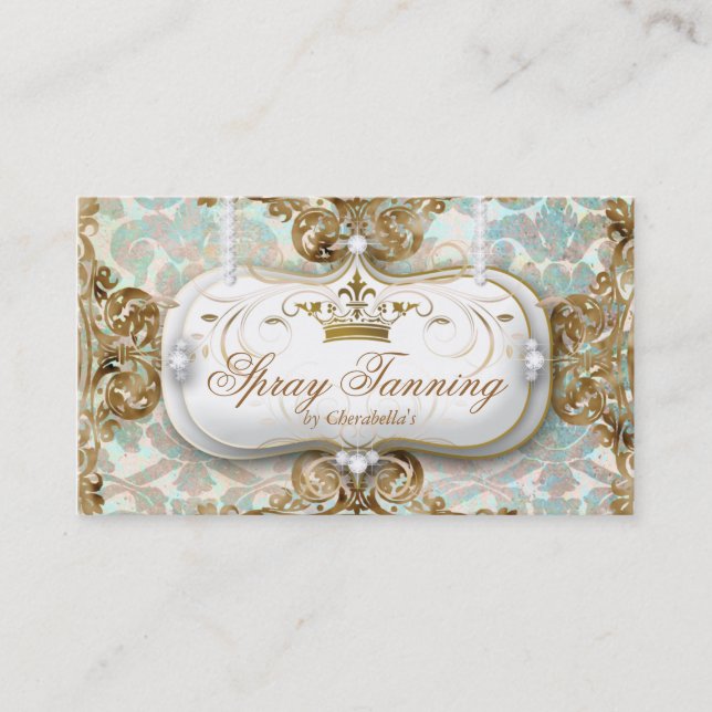 Spray Tan Elegant Crown Damask Juwelier Visitenkarte (Vorderseite)