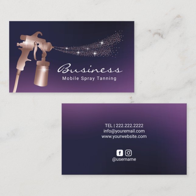 Spray Tan Lila & Rose Gold Mobile Tanning Visitenkarte (Vorne/Hinten)