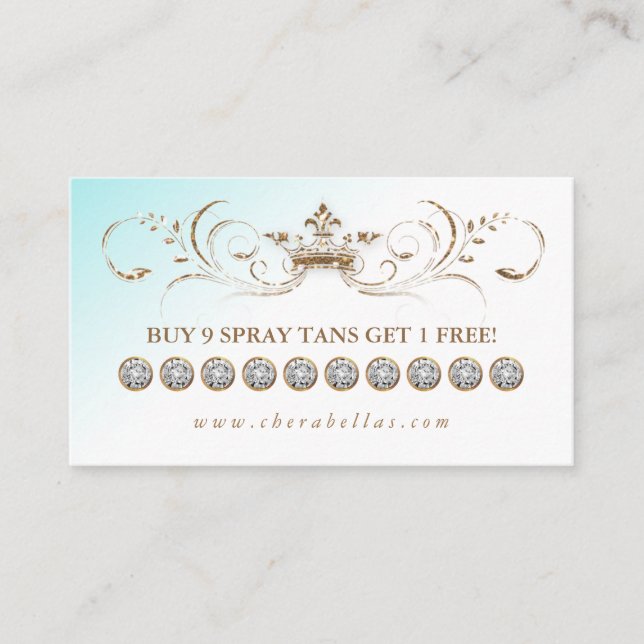 Spray Tan Loyalty Card Diamonds Gold Glitzer Crown Treuekarte (Vorderseite)