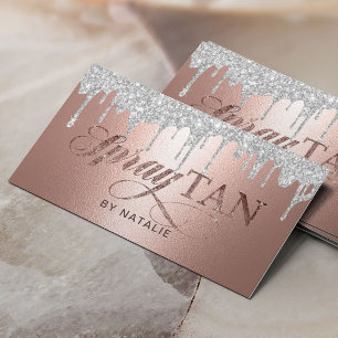 Spray Tan Moderne Silver Tropfen Rose Gold Tanning Visitenkarte
