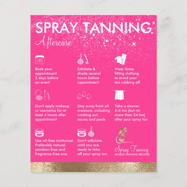 Spray Tanning Neon Pink Body Paint Aftercare Flyer (Hinten)