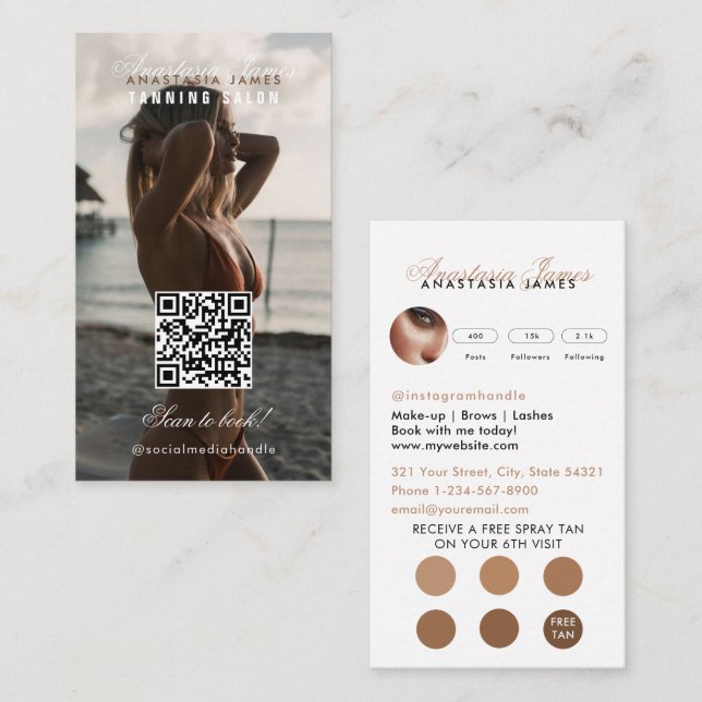 Spray Tanning Salon Social Media Loyalty Card Visitenkarte (Vorne/Hinten)