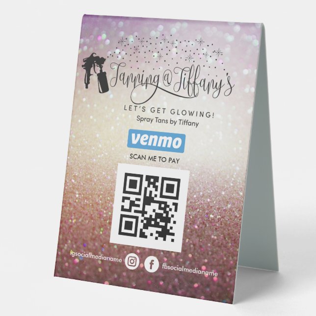 SPRAY TANS VENMO QR CODE PEDESTAL SIGN TISCHAUFSTELLER  (Vorderseite)