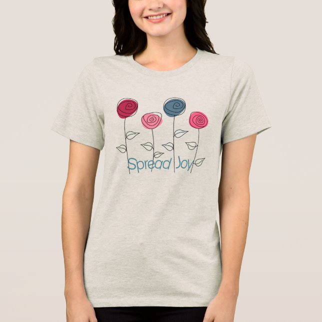 Spread Joy Pink Blue Blumen Tri-Blend Shirt (Vorderseite)