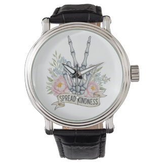 "Spread Kindness" Skeleton Peace Sign – Watercolor Armbanduhr