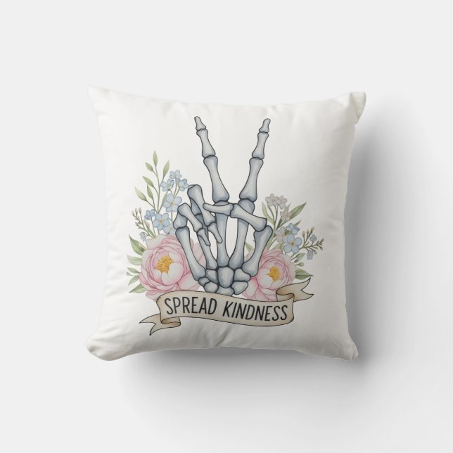 "Spread Kindness" Skeleton Peace Sign – Watercolor Kissen (Vorderseite)