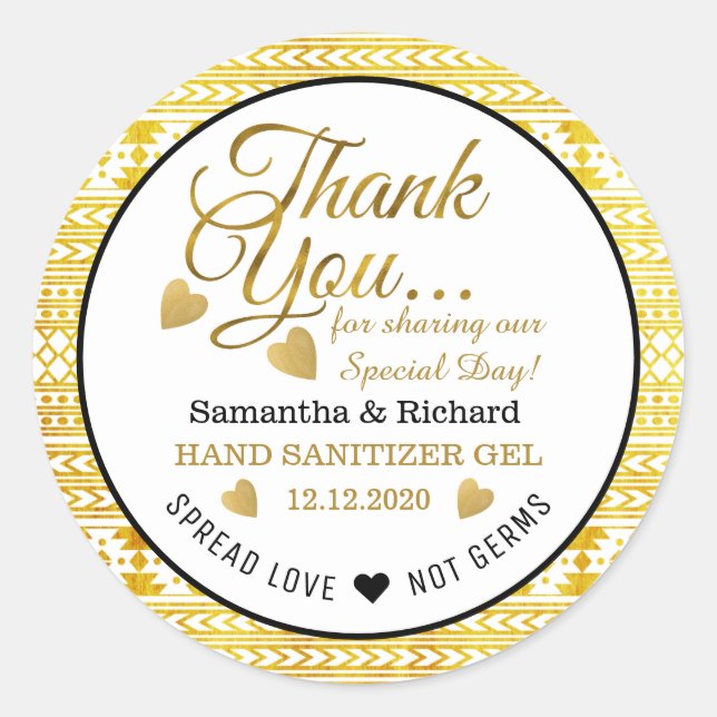 Spread Liebe Gold Aztec Tribal Muster Vielen Dank Runder Aufkleber (Vorderseite)