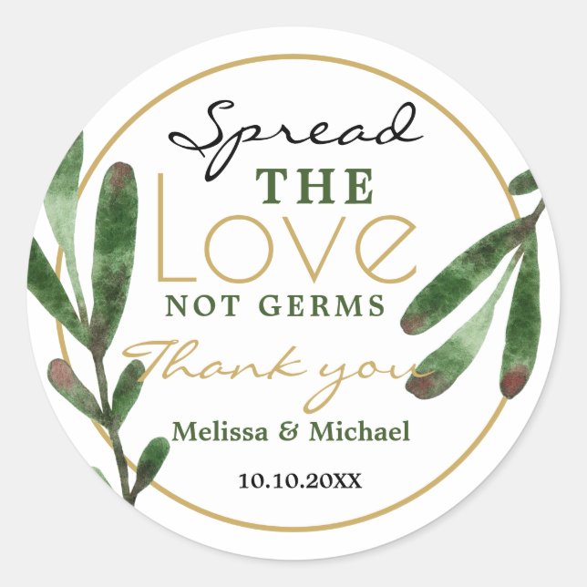 Spread Liebe Greenery Sanitizer Wedding Vielen Dan Runder Aufkleber (Vorderseite)