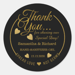 Spread Liebe Hand Sanitizer Black Gold Vielen Dank Runder Aufkleber