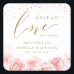 Spread-Liebe Hand Sanitizer Blumenkohle Gastgesche Quadratischer Aufkleber<br><div class="desc">Moderne Aquarellblüten Liebe nicht Keime Design mit schicke Kalligraphie und trendige Imitate Gold Glitzer,  elegant und stilvoll,  großartige Gastgeschenke Hochzeiten für formale Blumenhochzeit,  Frühjahrsgarten Hochzeit und Sommerstrand Hochzeit. Alle passenden Teile in der Sammlung anzeigen</div>