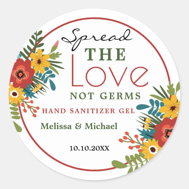 Spread Liebe Hand Sanitizer Gel Floral Wedding Runder Aufkleber (Vorderseite)