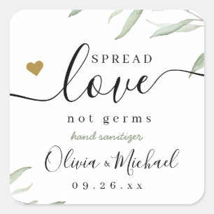 Spread Liebe Hand Sanitizer Grüne Gastgeschenk Hoc Quadratischer Aufkleber
