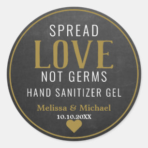 Spread Liebe Hand Sanitizer Hochzeitsgoldkhalkboar Runder Aufkleber
