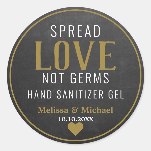 Spread Liebe Hand Sanitizer Hochzeitsgoldkhalkboar Runder Aufkleber (Vorderseite)