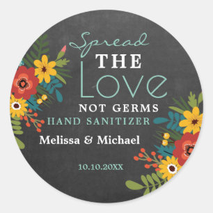 Spread Liebe Hand Sanitizer Hochzeitskhalkboard Runder Aufkleber