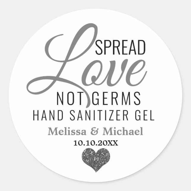 Spread-Liebe nicht Germs Sanitizer Silberherz Runder Aufkleber (Vorderseite)