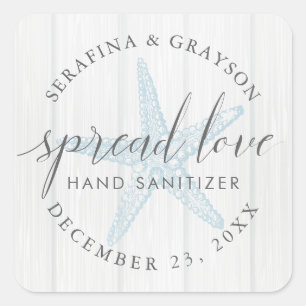 Spread-Liebe Starfish Rustic Hand Sanitizer Gefall Quadratischer Aufkleber