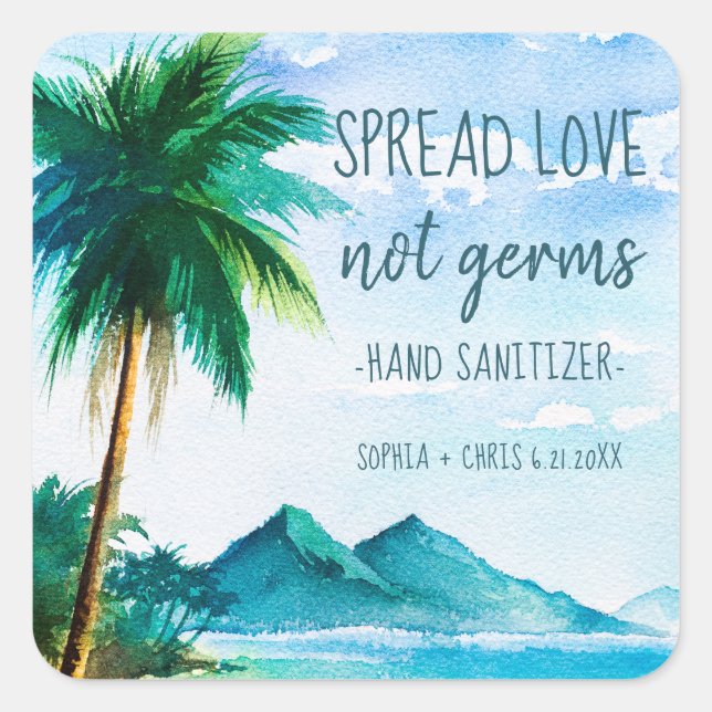Spread Liebe Tropical Beach Hochzeit Gefallen Quadratischer Aufkleber (Vorderseite)