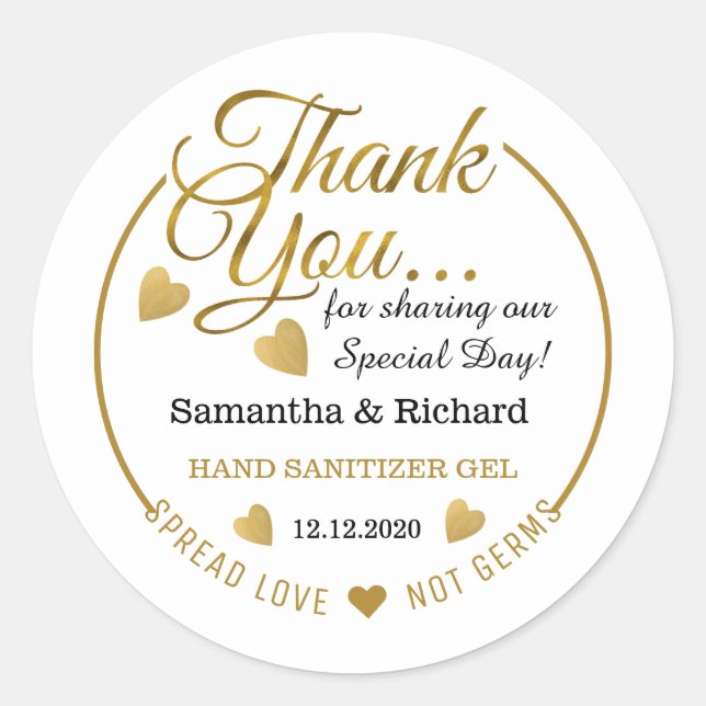 Spread Love Hand Sanitizer Gold Vielen Dank Runder Aufkleber (Vorderseite)