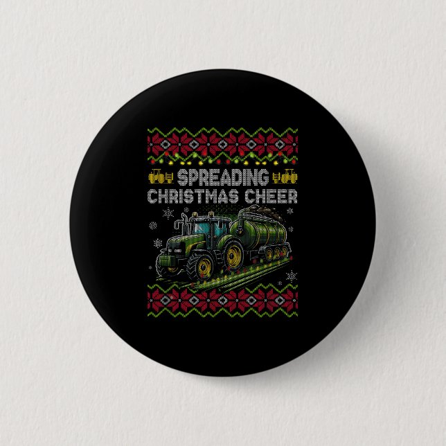 Spreading Christmas Cheer Farming Tractor Ugly Swe Button (Vorderseite)