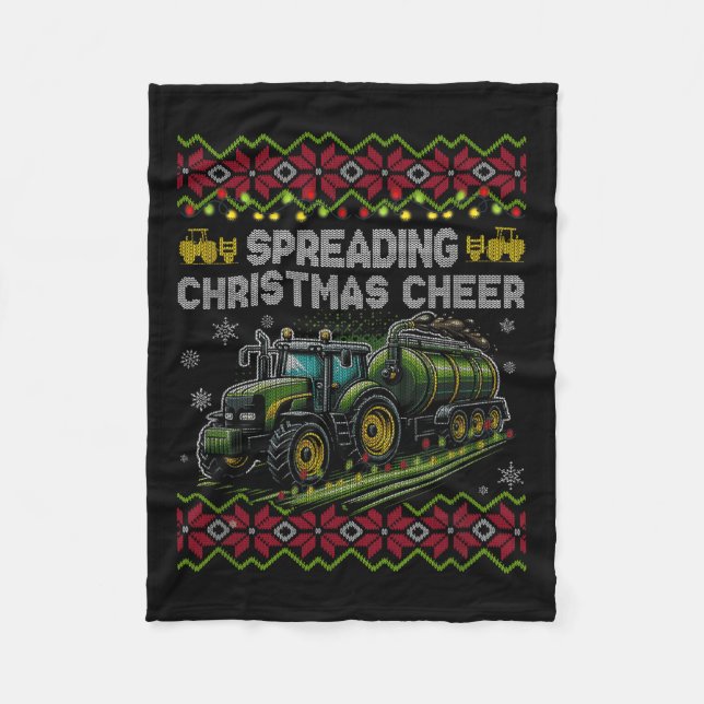 Spreading Christmas Cheer Farming Tractor Ugly Swe Fleecedecke (Vorderseite)