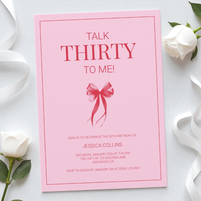 Sprechen 30 zu Me Moderne Elegant Rosa 30 Geburtst Einladung (Talk 30 to Me Modern Elegant Pink Thirty Birthday Invitation)