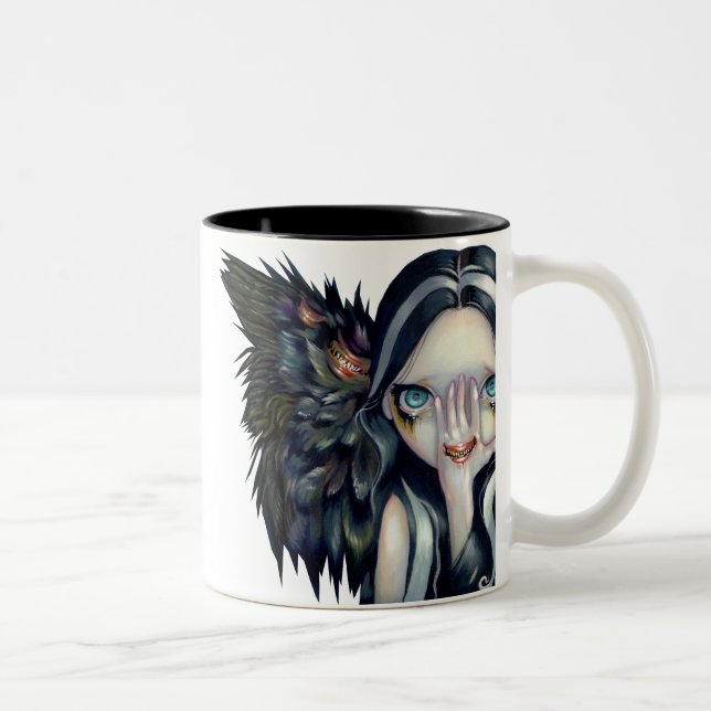 "Sprechen Sie keine Übel-" und "göttliche Hand" Zweifarbige Tasse (Rechts)