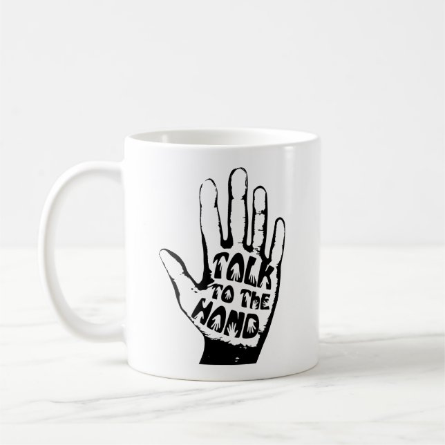 Sprechen Sie mit der Tasse des Handkaffees (Links)