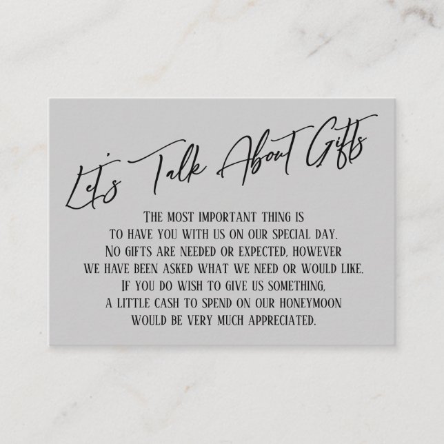 Sprechen wir über Geschenke, die Licht grau handsc Begleitkarte (Vorderseite)