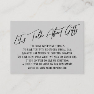 Sprechen wir über Geschenke, die Licht grau handsc Begleitkarte