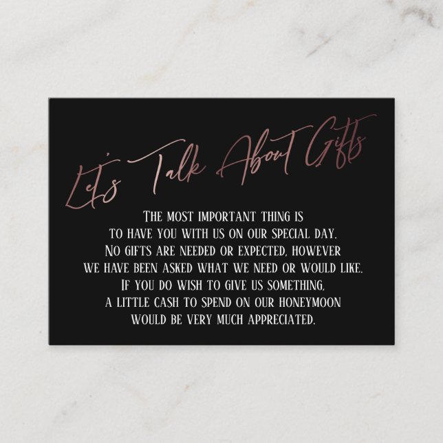 Sprechen wir über Geschenke Rose Gold Handwriting Begleitkarte (Vorderseite)