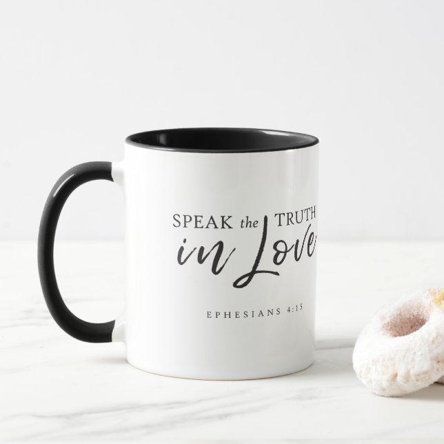 Sprich die Wahrheit in Liebe Ephesians 4:15 Bibelv Tasse (Mit Donut)
