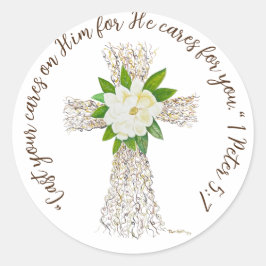 Sprich Jesus Cross mit Magnolia Runder Aufkleber