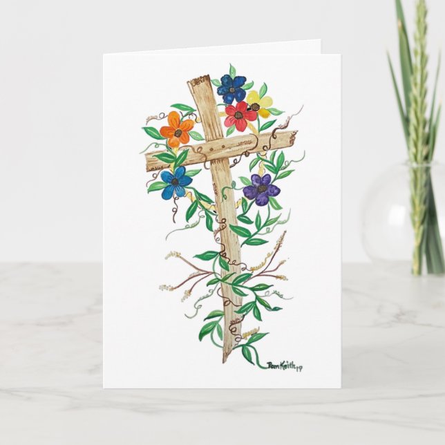 Sprich Jesus Flower Cross Grußkarte Dankeskarte (Vorderseite)